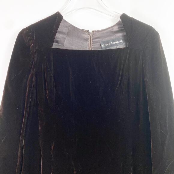 VINTAGE 70s CHUCK HOWARD Long Sleeve Velvet Dress - Picture 3 of 8